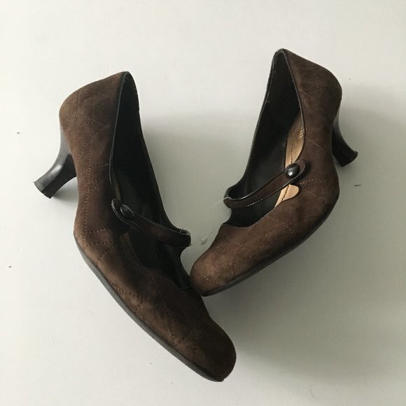 Franco Sarto Suede Coin Brown‎ Mary Jane Kitten Heel Shoes Womens Size 8.… - Picture 1 of 7